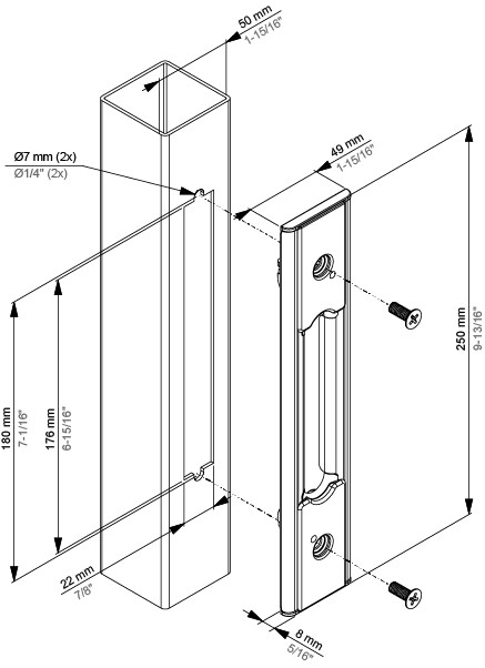Plano de montaje del tope SFKS para puertas correderas