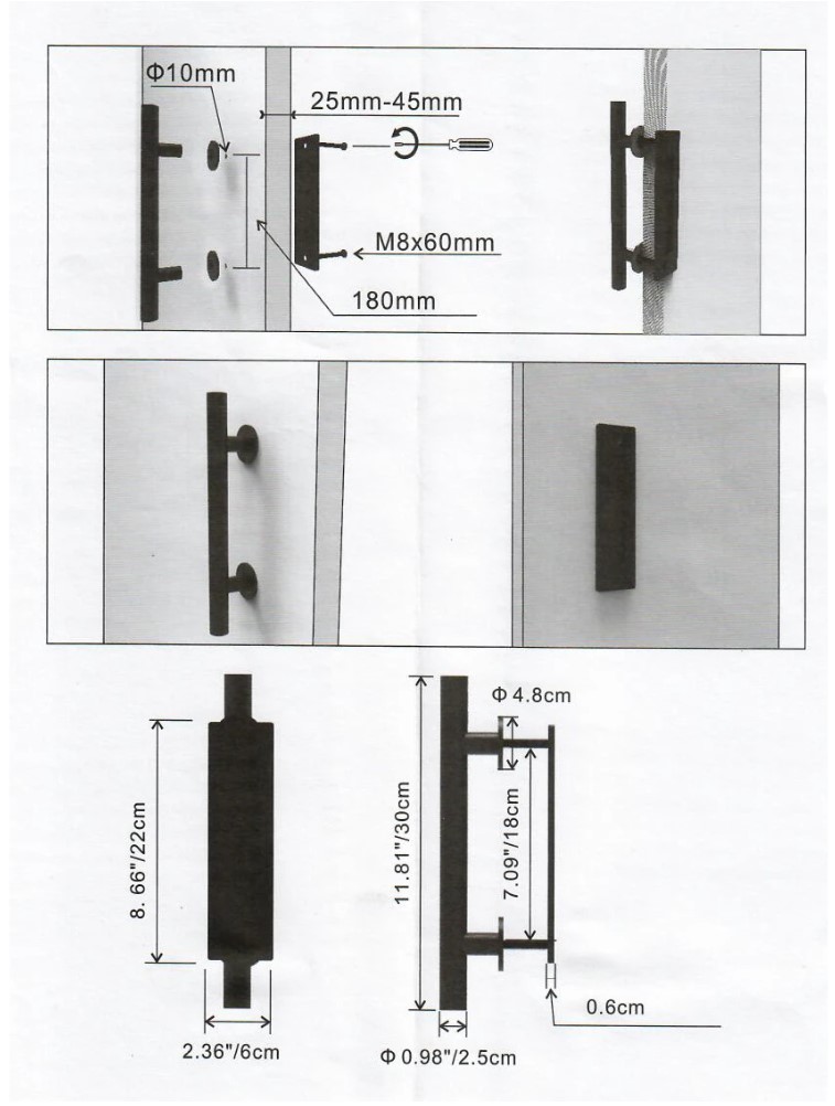 Plano del tirador para sistema de puerta corredera suspendida, ø 25 mm, ZN
