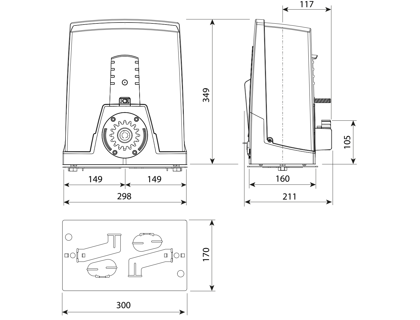 Plano dimensional del accionamiento BXL04AGS