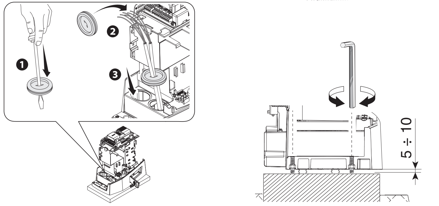Pasacables y ajuste de altura del BKV entre 5 y 10 mm