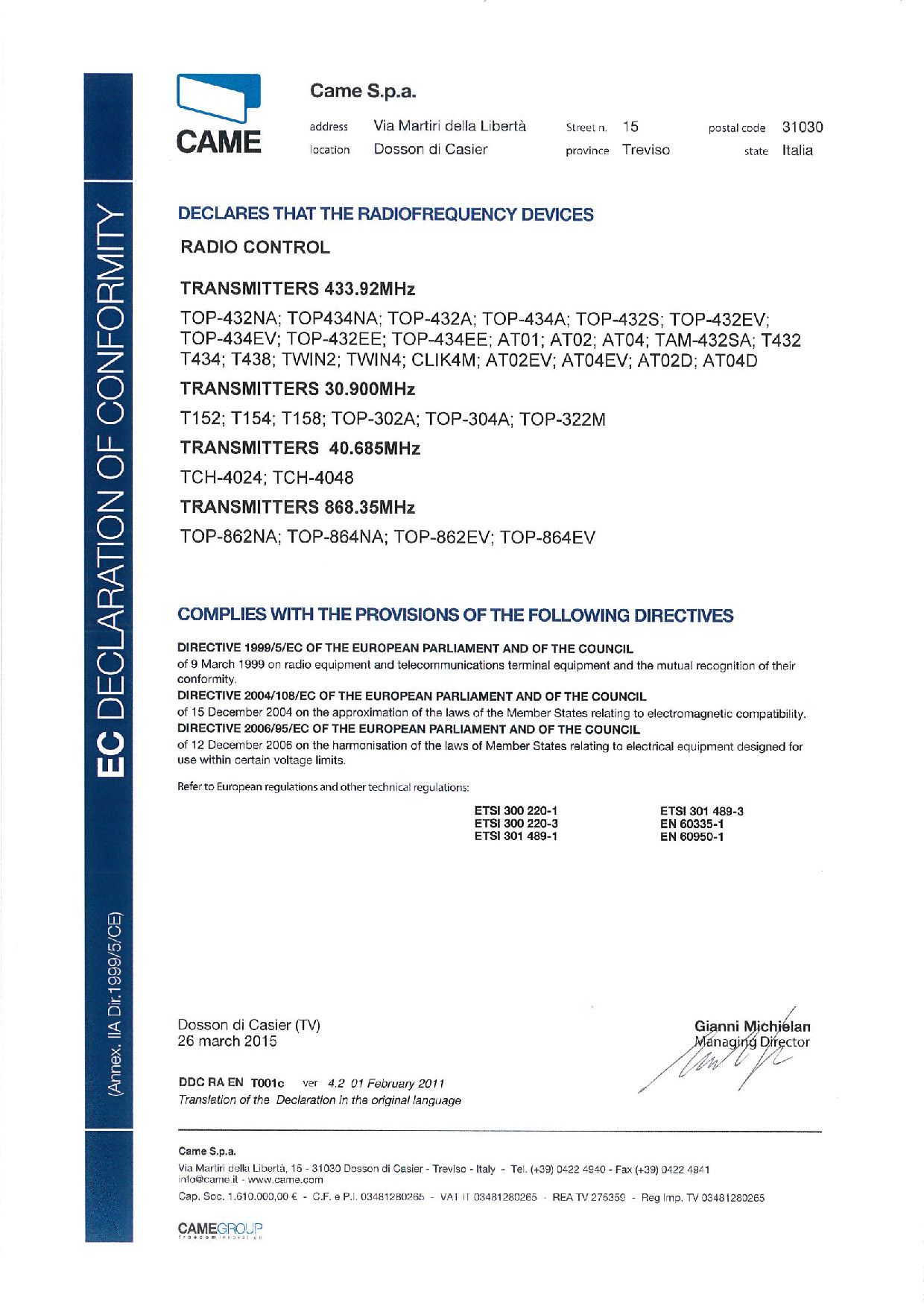 Certificado CAME