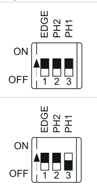 Interruptores DIP EDGE, PH2 y PH1 en la placa de control