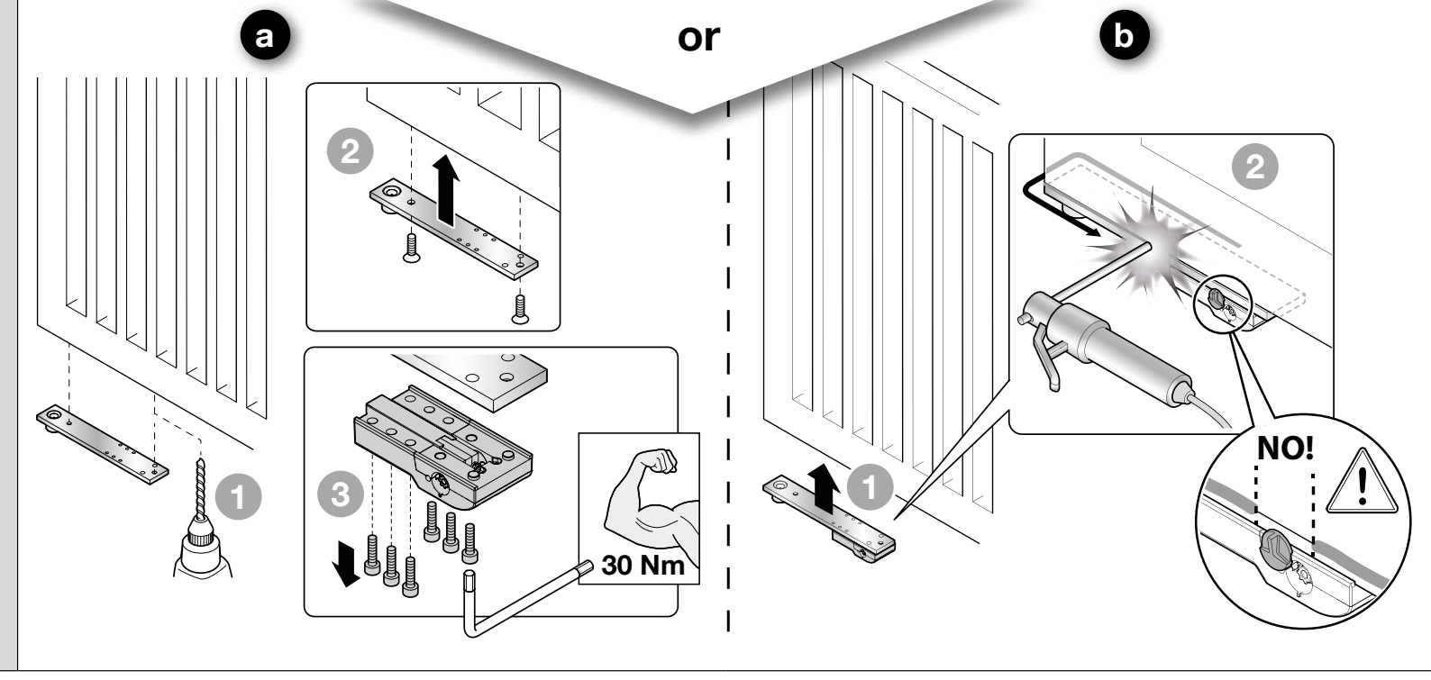 L-FAB – fijación de la hoja con tornillos apretados a 30 Nm o mediante una soldadura adecuada