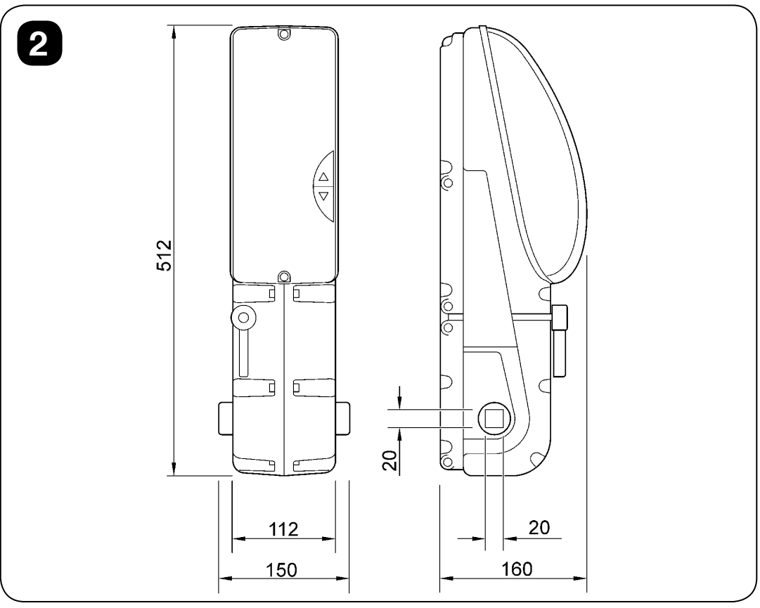 NICE TEN – plano acotado del motor y del eje cuadrado de salida NICE TEN – plano acotado del motor y del eje cuadrado de salida