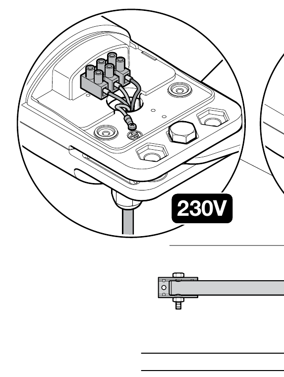 Conexión de la regleta de bornes del motor NICE TOO 230 V y del conductor de protección Conexión de la regleta de bornes del motor NICE TOO 230 V y del conductor de protección