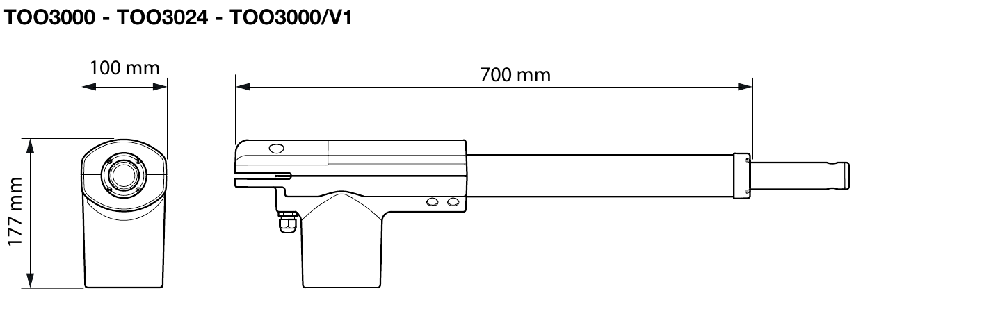 Dimensiones del motor NICE TOO3000 Dimensiones del motor NICE TOO3000
