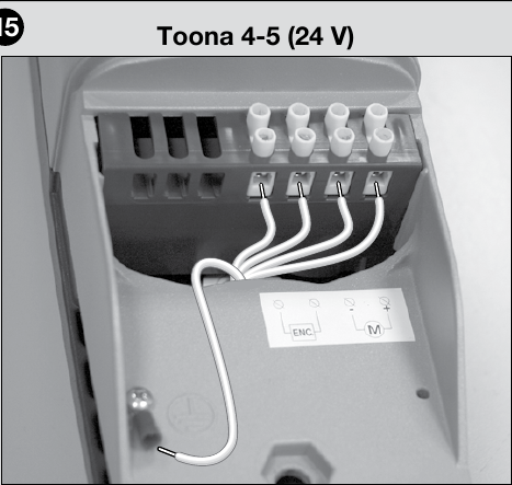 NICE Toona 5 24 V: bornes del motor y del encoder NICE Toona 5 24 V: bornes del motor y del encoder