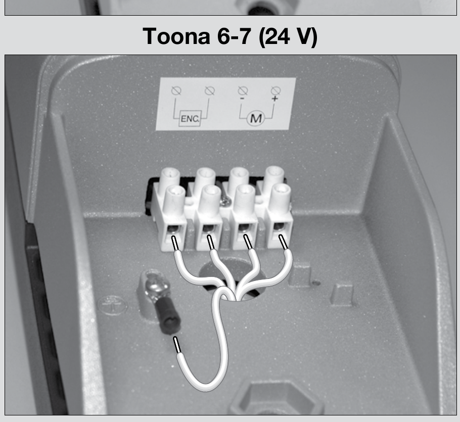 NICE Toona 6–7 – regleta de conexiones original del motor de 24 V y el codificador NICE Toona 6–7 – regleta de conexiones original del motor de 24 V y el codificador