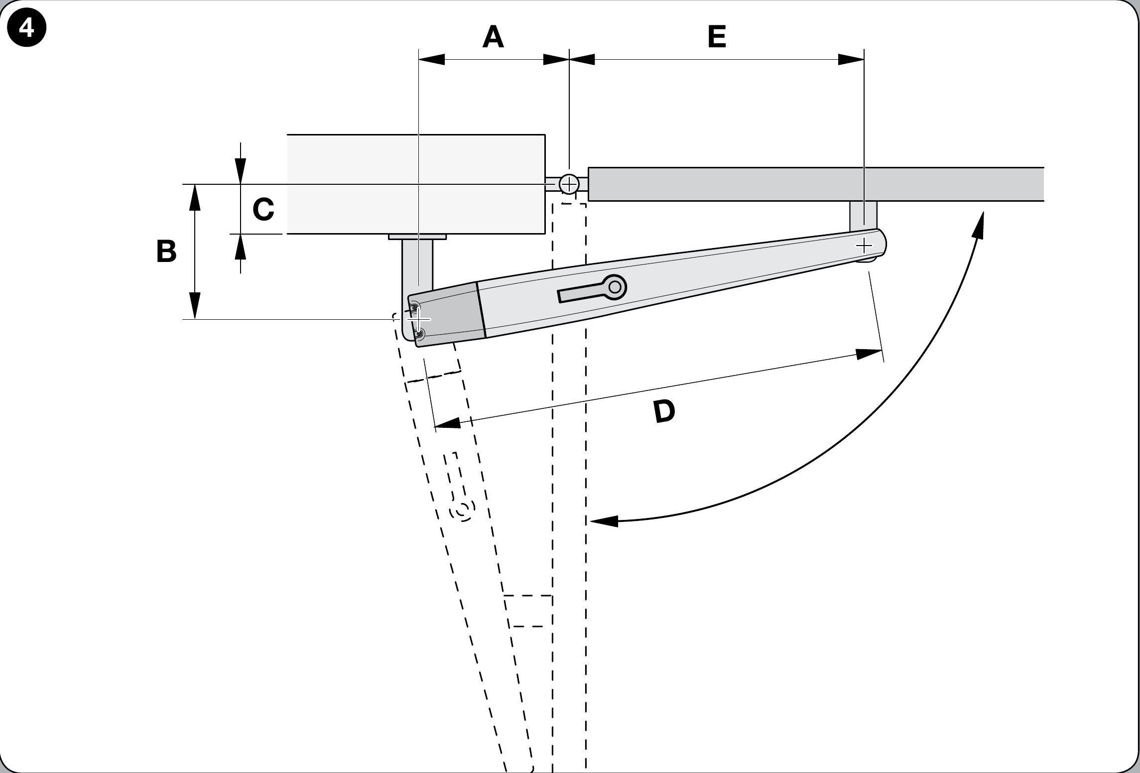 NICE Toona 5 – dimensiones A, B, C, D y E para apertura hacia el interior NICE Toona 5 – dimensiones A, B, C, D y E para apertura hacia el interior