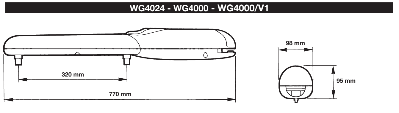 NICE WINGO WG4000: dimensiones del motor y carrera NICE WINGO WG4000: dimensiones del motor y carrera