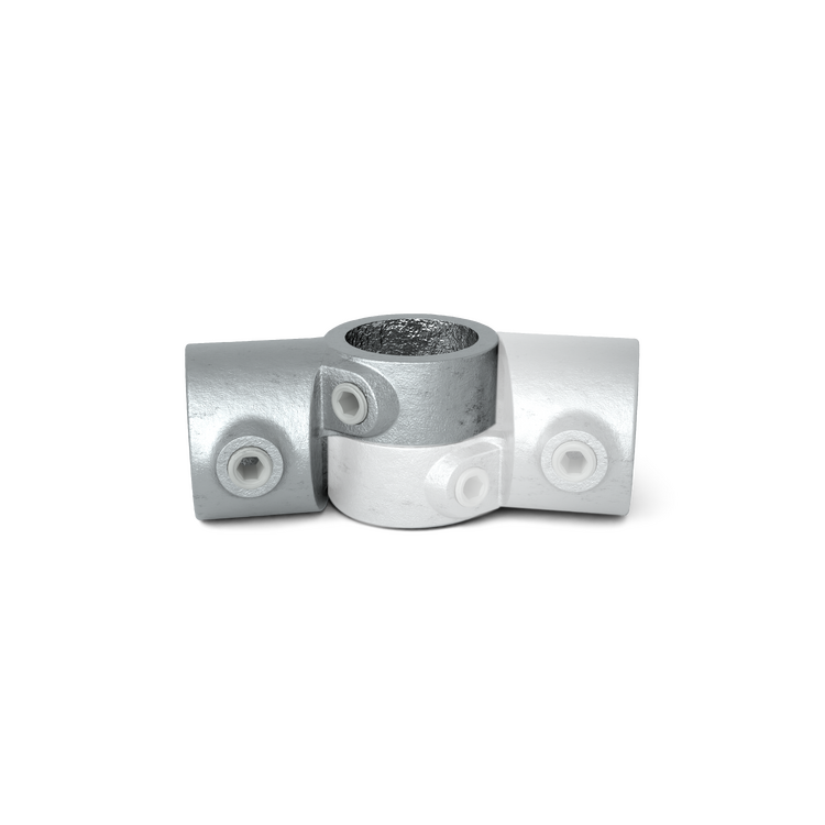 Unión articulada ajustable galvanizada para tubo de 42,4 mm, en forma de T.