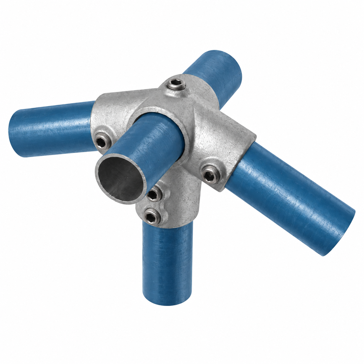 Unión galvanizada para tubos de 48,3 mm, forma de cruz de silla, 27,5°