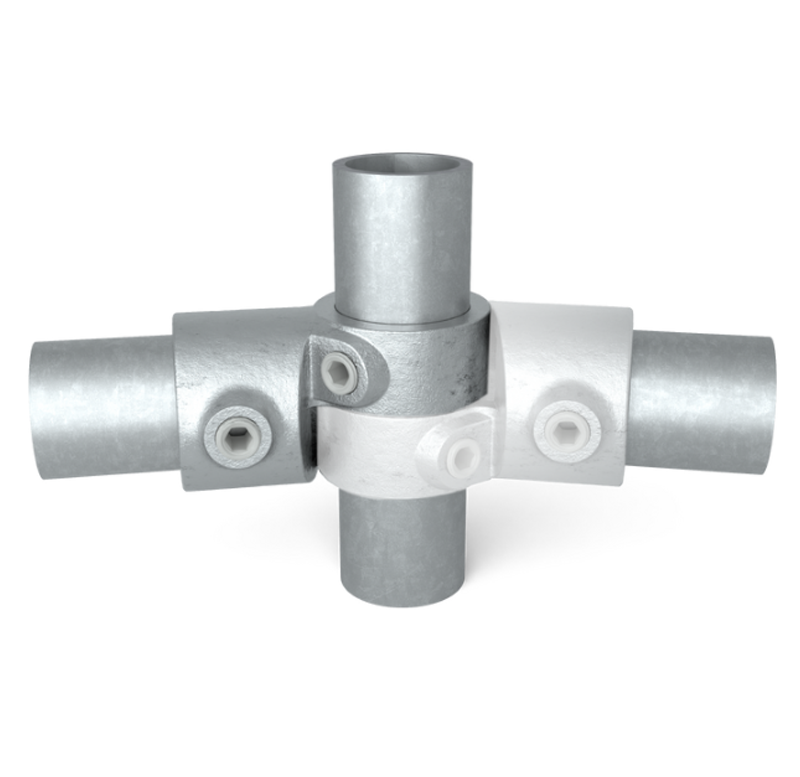 Unión articulada ajustable galvanizada para tubo de 42,4 mm, en forma de T.
