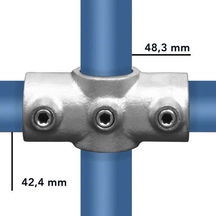 Conector galvanizado para tubos de 42,4 y 48,3 mm, forma de cruz: ejemplo de uso