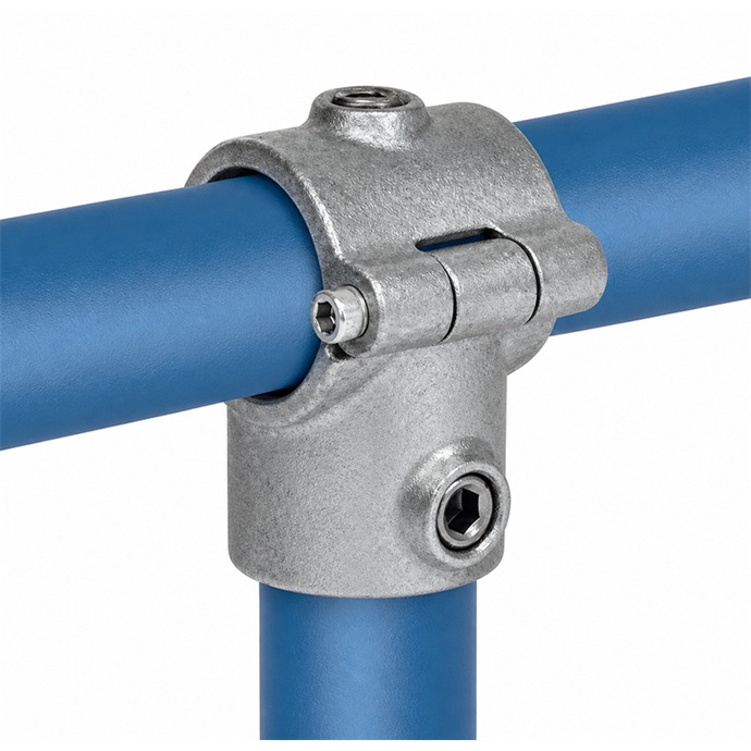 Conector articulado galvanizado para tubos de 48,3 mm, forma de T corta