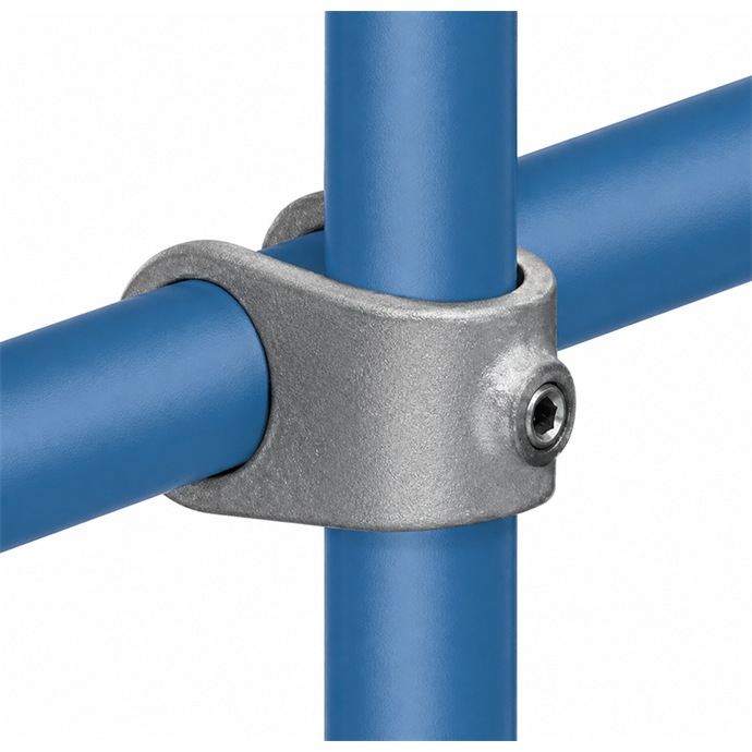Conector galvanizado para tubos de 48,3 mm, tipo abrazadera, forma de cruz continua