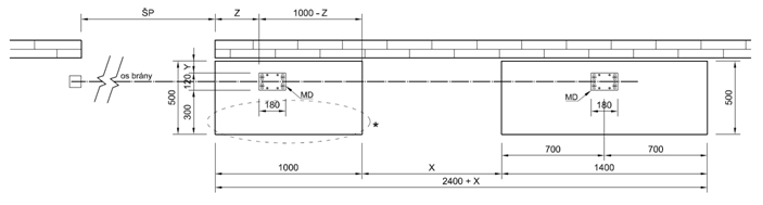 Plano de la cimentación de hormigón para una puerta autoportante de más de 6,5m