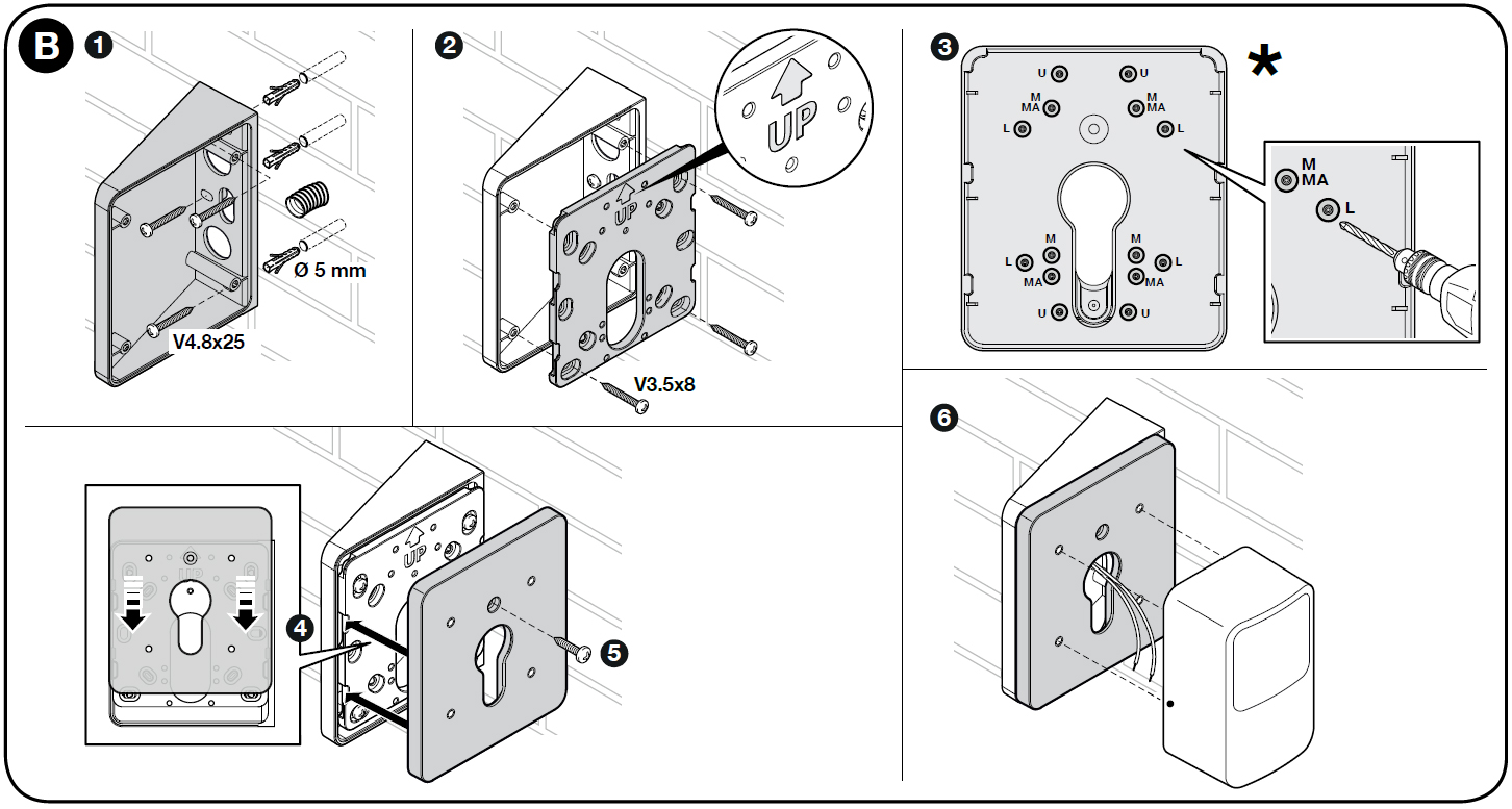 Ejemplo de instalación B del soporte para fotocélulas NICE-POE: Ejemplo de instalación B del soporte para fotocélulas NICE-POE:
