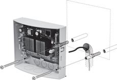 2. Taladre los orificios para los tornillos y el cableado en los puntos indicados y monte el receptor en la pared o en otra superficie. 