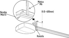 1. Fije los soportes de montaje con tornillos y tuercas. En los soportes, elija los orificios que mejor se adapten a la dimensión B. 1. Fije los soportes de montaje con tornillos y tuercas. En los soportes, elija los orificios que mejor se adapten a la dimensión B.