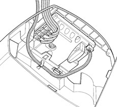 2. Pase los cables por el orificio, pase el cable de la antena por un lado a través de la anilla y conecte todos los cables.