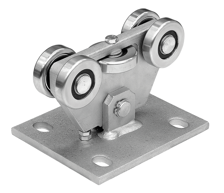 Carro INOX para puerta corredera de acero inoxidable, con 5 rodillos para perfil C 68x68x3