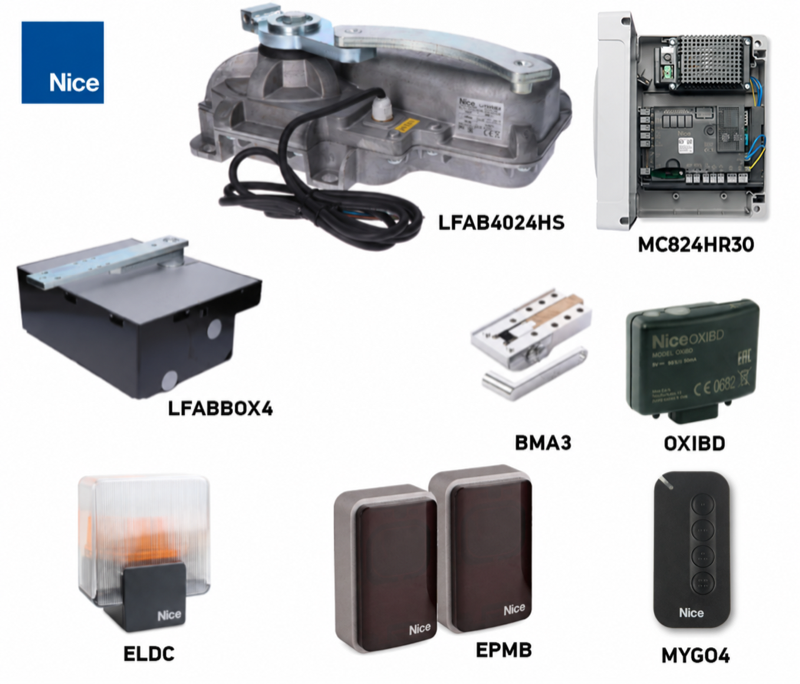 Kit de accionamiento NICE L-Fab LFAB4024HS para puerta de una hoja de hasta 4 m/400 kg