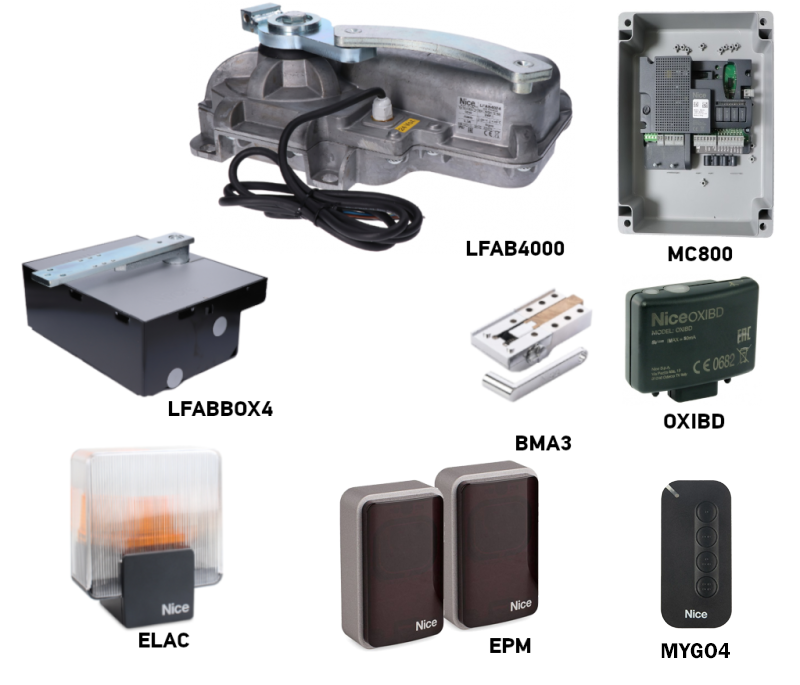 Kit de automatización NICE L-Fab LFAB4000 para puerta de una hoja de hasta 4m/650kg