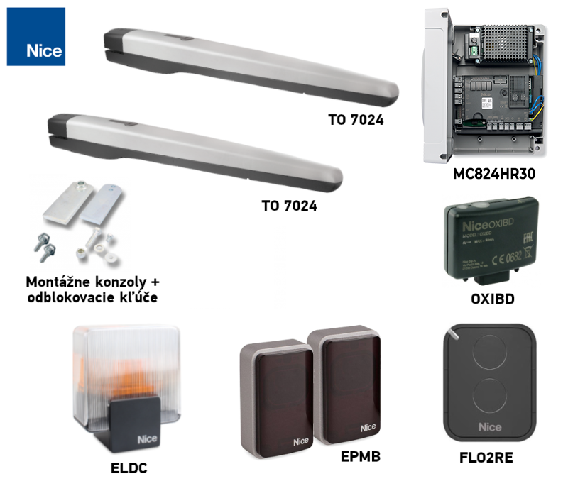 Kit NICE Toona TO7024 para puerta de dos hojas con accesorios Kit NICE Toona TO7024 para puerta de dos hojas con accesorios